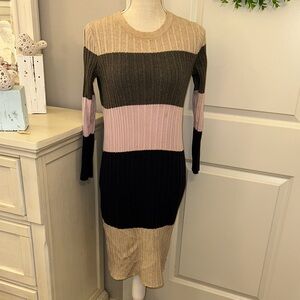 EST. 1846 Size Large colorblock striped  SweaterDress - Multicolor tan brown